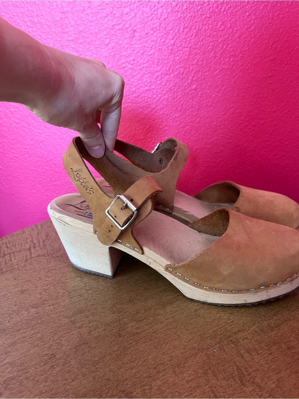 Lotta From Stockholm Cognac Suede Slingback Clogs with Buckle